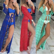 Fashion Sexy Solid Color Lace Hollow Out Long Smock 