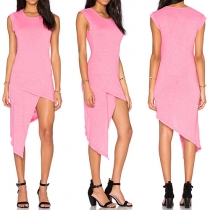 Fashion Solid Color Sleeveless Round Neck Irregular Hem Dress
