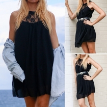 Fashion Lace Spliced Sleeveless Round Neck Chiffon Dress