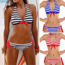 Mode Sexig Färg Splits Randig Tvådelad Halter Bikini Baddräkt