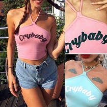 Fashion Sexy Candy Color Letters Printed Backless Halter Vest 