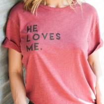 Fashion Casual Letters Printed Round Neck Short Sleeve T-shirt 