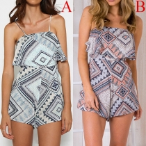 Fashion Sexy Geometric Printed Backless Sling Jumpsuits 