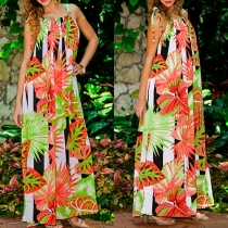Fashion Bohemian Floral Printed Sleeveless Bandage Maxi Dress 