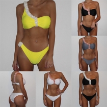 Fashion Sexy Venoat One-shoulder Two-piece Bikini Swimsuit 