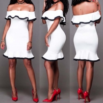 Fashion Sexy Off-shoulder Sleeveless Ruffle Bodycon Dress 