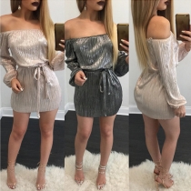 Fashion Sexy Solid Color Strapless Gathered Waist Slim Fit Dress 