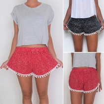 Fashion Casual Floral Printed Ball Tassel Short Beach Pants 