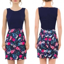 Fashion Sexy Floral Printed Sleeveless Slim Fit Dress 