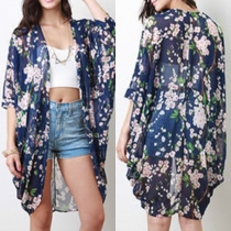 Fashion 3/4 Sleeve Printed Chiffon Cardigan