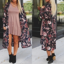 Fashion Long Sleeve Printed Chiffon Cardigan
