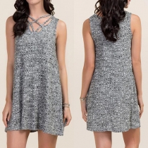 Fashion Casual Solid Color Crossover Sleeveless Slim Fit Dress 
