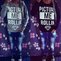 Fashion Letters Printed Long Sleeve Round Neck Sweatshirt