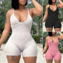 Sexy Backless Solid Color Slim Fit Cami Rompers