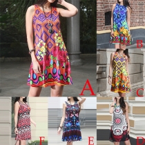 Fashion Sleeveless Round Neck Printed Dress