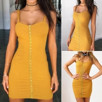 Sexy Backless Single-breasted Solid Color Slim Fit Sling Dress