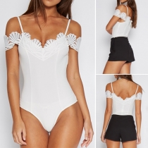 Sexy Backless Deep V-neck Lace Spliced Bodysuit