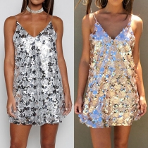 Sexy Backless Deep V-neck Sequin Dress