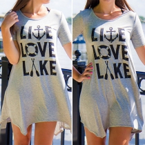 Fashion Letters Printed Short Sleeve Round Neck Irregular Hem Dress