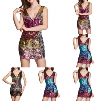 Sexy Backless Deep V-neck Sleeveless Slim Fit Sequin Dress