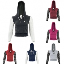 Fashion Lace Spliced Long Sleeve Hooded Sweatshirt