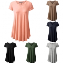 Fashion Solid Color Short Sleeve Round Neck T-shirt