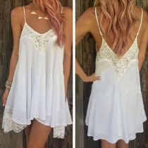 Sexy Backless V-neck Irregular Hem Lace Spliced Cami Dress