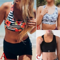 Fashion Printed U-neck Sports Bra with Phone Pocket