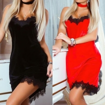 Sexy Backless V-neck Lace Spliced Sling Dress