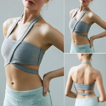 Sexy Backless Solid Color Irregular Halter Tops