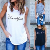 Fashion Letters Printed Sleeveless Round Neck T-shirt