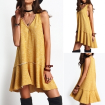 Fashion Sleeveless V-neck High-low Ruffle Hem Dress