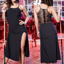 Sexy Slit Hem Lace Spliced Sling Maxi Dress