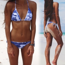 Sexy Printed Lace-up Halter Bikini Set