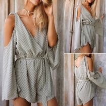 Sexy Deep V-neck Off-shoulder Trumpet Sleeve Rompers