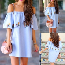 Sexy Off-shoulder Ruffle Printed Dress