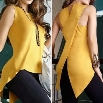 Fashion Solid Color Sleeveless Round Neck Irregular Hem Tops