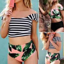 Sexy Off-shoulder Bikini Top + High Waist Briefs Bikini Set