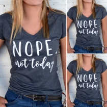 Fashion Letters Printed Short Sleeve V-neck T-shirt
