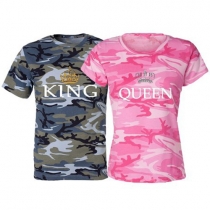 Fashion Camouflage Printed Short Sleeve Round Neck Couple T-shirt