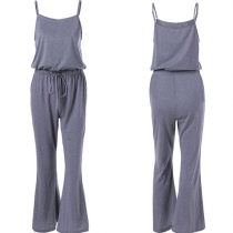 Fashion Solid Color Elastic Waist Sling Jumpsuits
