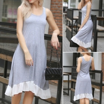 Fashion Sleeveless Round Neck Ruffle Spliced Hem Tank Dress