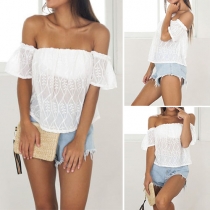 Sexy Off-shoulder Boat Neck Short Sleeve Solid Color Tops