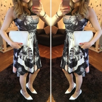 Fashion Gauze Spliced Sleeveless Round Neck Printed Dress
