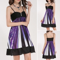 Sexy Backless Contrast Color Sling Dress