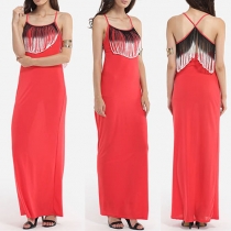 Sexy Backless Tassel Sling Maxi Dress