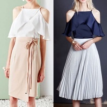 Sexy Off-shoulder Solid Color Ruffle Cami Top