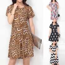 Fashion Short Sleeve Round Neck Printed Dress