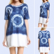 Fashion Short Sleeve Round Neck Tie-dye Printed Dress