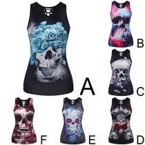 Fashion 3D Skull Printed Hollow Out Slim Fit Tank Top